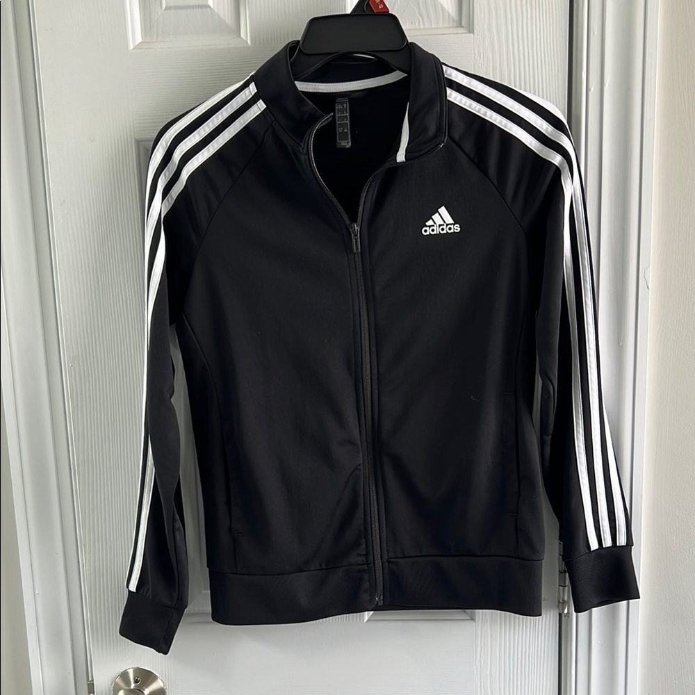 Adidas Black Track Jacket with White Stripes